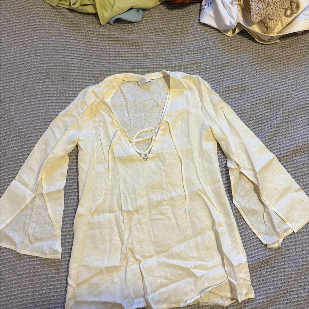 Monday Swimwear Cream Linen Coverup